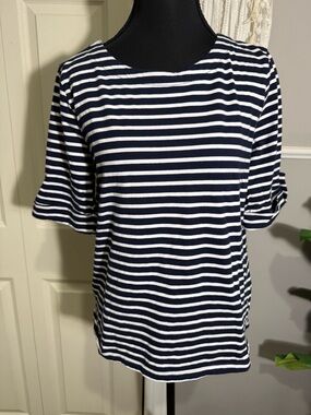 Draper James Navy and White Striped Short Sleeve Top size medium